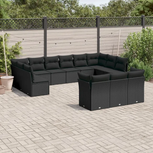 vidaXL 13-delige Loungeset met kussens poly rattan zwart, foto 2
