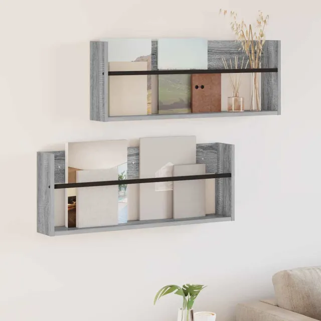 vidaXL Tijdschrift Rek 2 st Grijs Sonoma 80 x 12 x 30 cm Bewerkt hout, foto 2