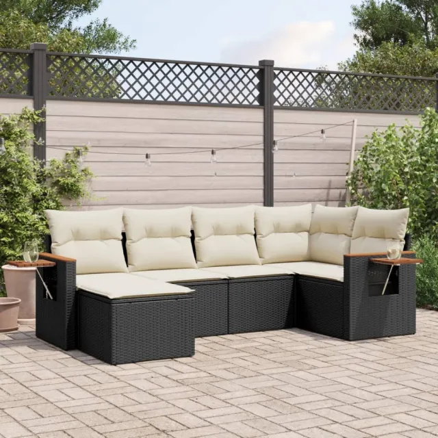 vidaXL 6-delige Loungeset met kussens poly rattan zwart, foto 2
