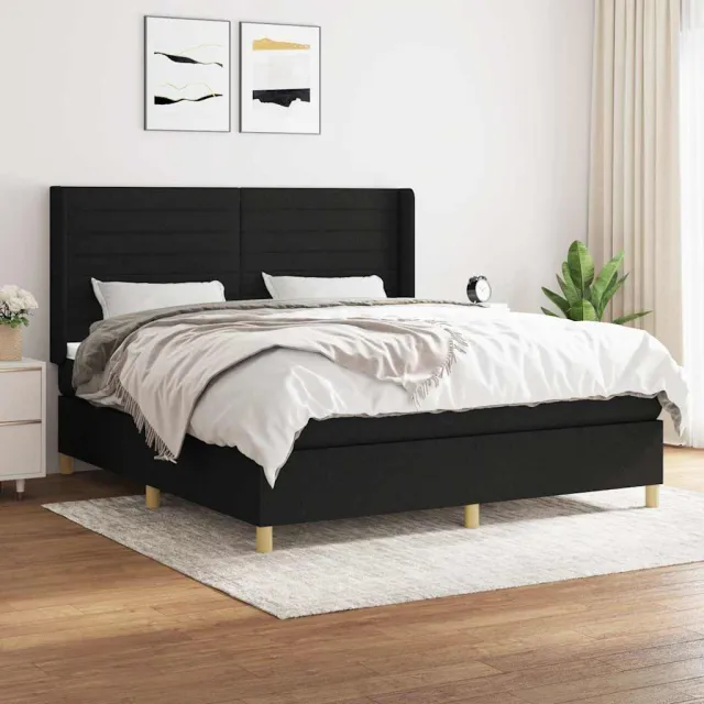 vidaXL Boxspring met matras stof zwart 160x200 cm