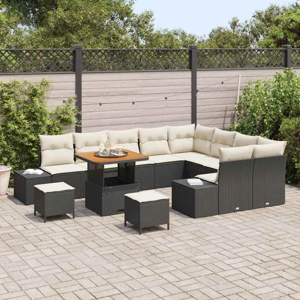 vidaXL Tuinbankenset 12 st Zwart poly rattan, foto 3
