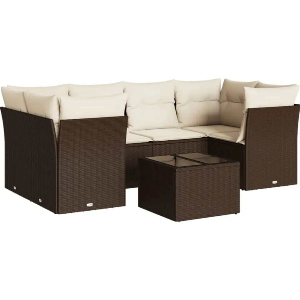 vidaXL 7-delige Loungeset met kussens poly rattan bruin
