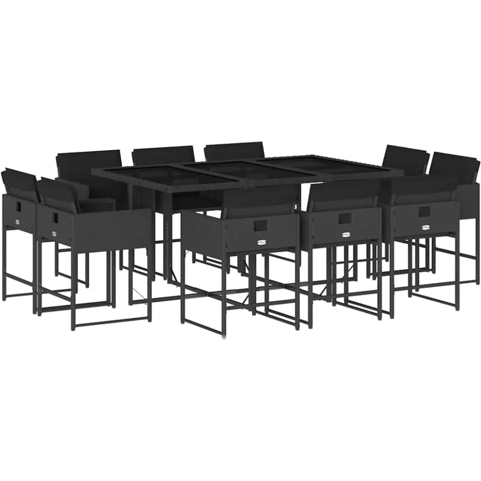 vidaXL 11-delige Tuinset met kussens poly rattan zwart, foto 3