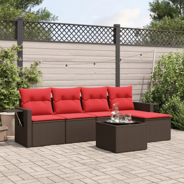 vidaXL 6-delige tuinbankset met kussens, bruin polyrotan, foto 2