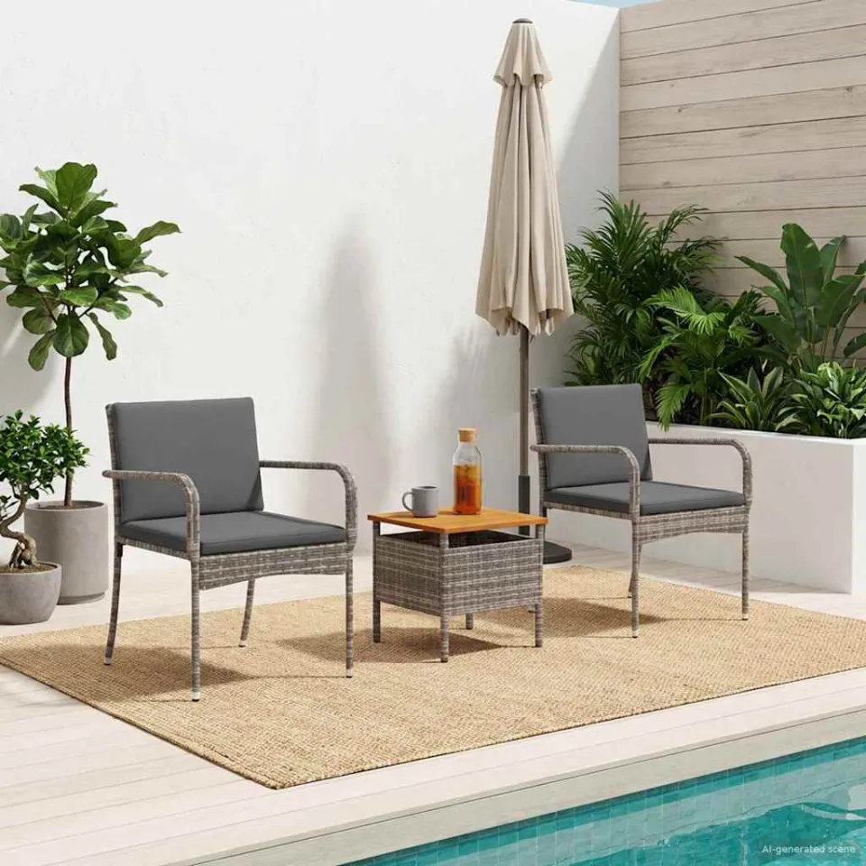 vidaXL Tuin Bistro Set 3 st Grijs poly rattan, foto 2