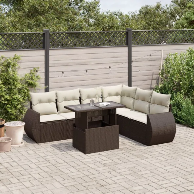 vidaXL 7-delige Loungeset met kussens poly rattan bruin, foto 2