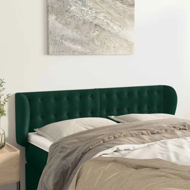 vidaXL Hoofdbord met randen 147x23x78/88 cm fluweel donkergroen groen