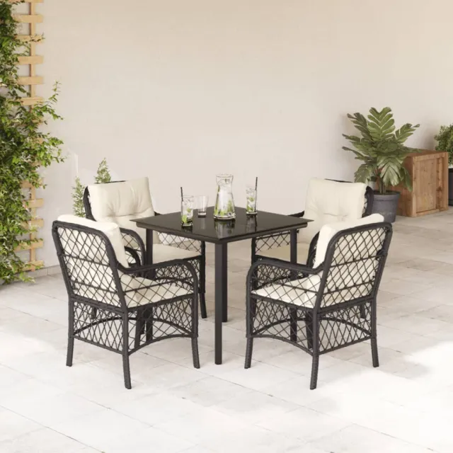 vidaXL 5-delige Tuinset met kussens poly rattan zwart, foto 2