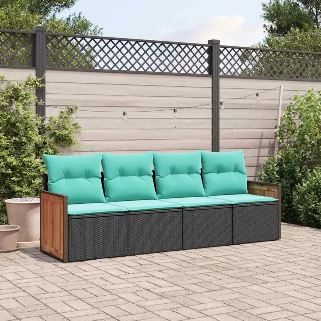 vidaXL 4-delige tuinbankset met kussens, zwart polyrotan, foto 2