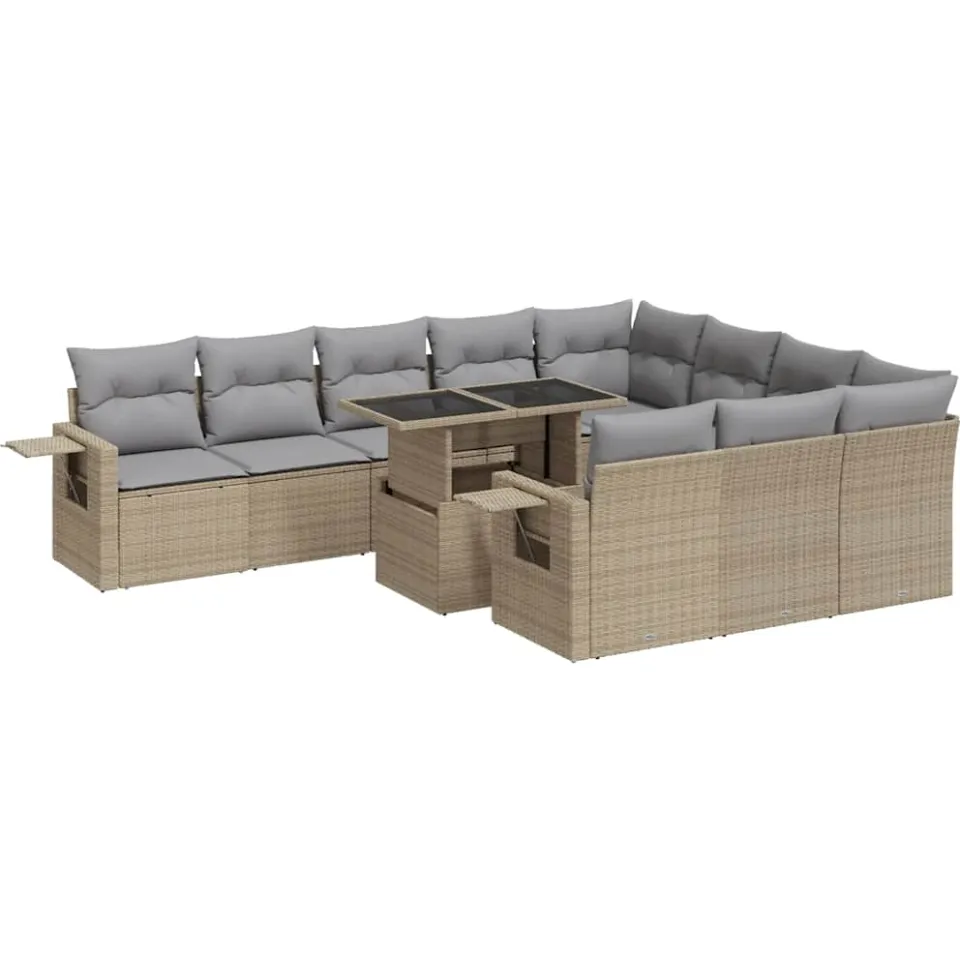 vidaXL 11-delige Tuinset met kussens poly rattan beige, foto 3