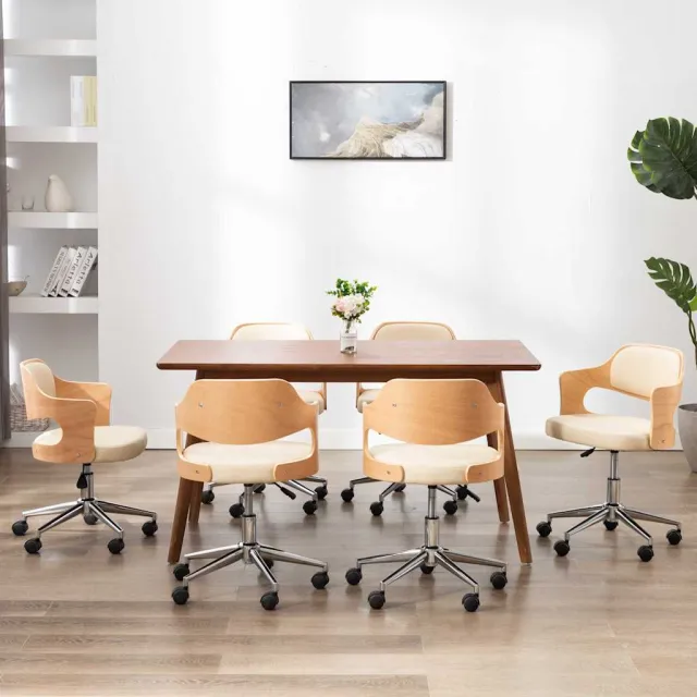 vidaXL Eetkamerstoelen draaibaar 4 st gebogen hout en kunstleer crème, foto 2