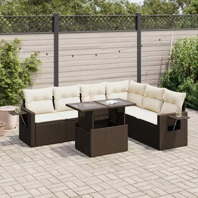 vidaXL 7-delige Loungeset met kussens poly rattan bruin, foto 2