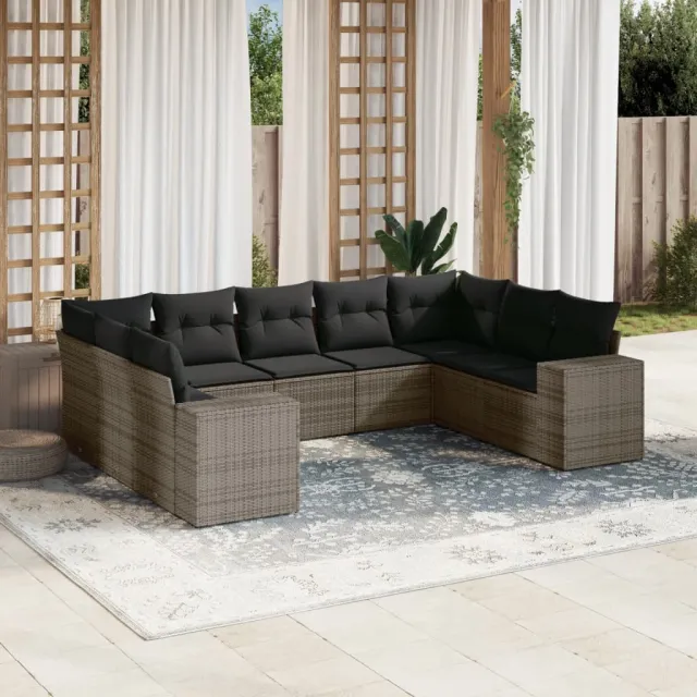 vidaXL 9-delige Loungeset met kussens poly rattan grijs, foto 2