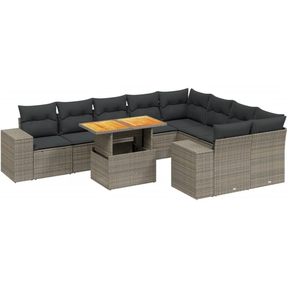 vidaXL 10-delige Loungeset met kussens poly rattan grijs, foto 3