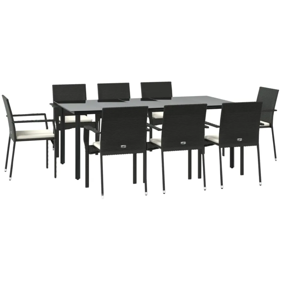 vidaXL 9-delige Tuinset poly rattan zwart