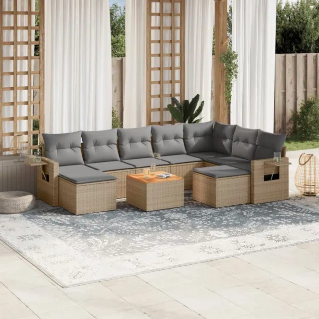 vidaXL 10-delige Loungeset met kussens poly rattan gemengd beige