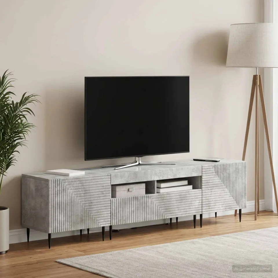 vidaXL 3-delige LED TV-kast Betongrijs Bewerkt hout grijs, foto 3
