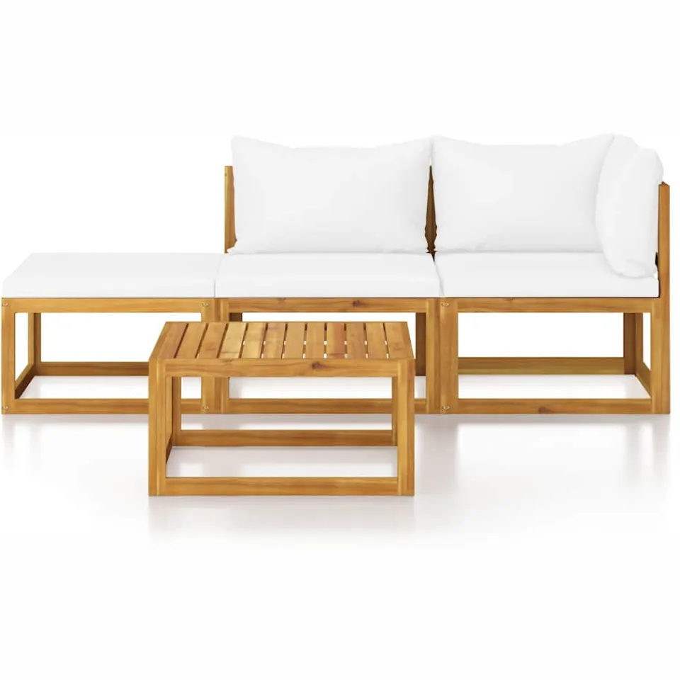vidaXL 4-delige Loungeset met kussens massief acaciahout crème