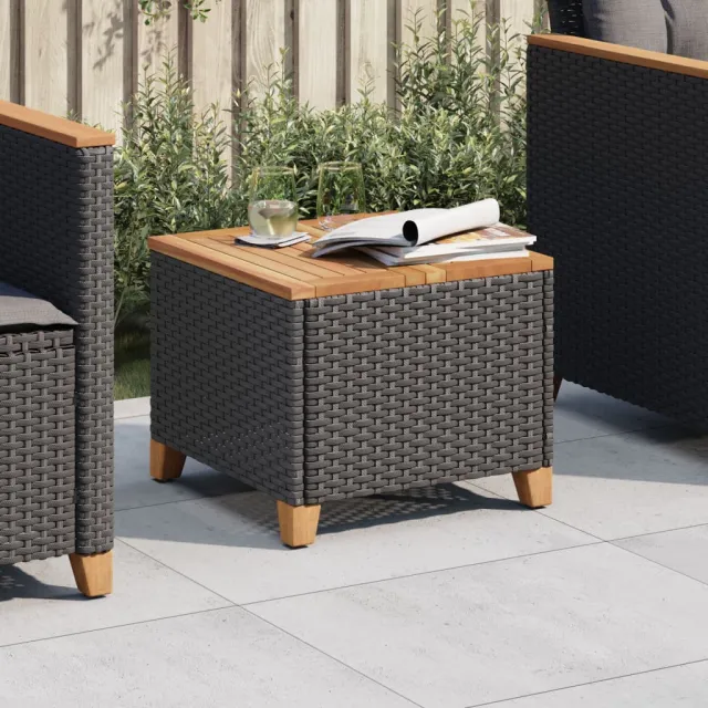 vidaXL Tuintafel 45x45x37 cm poly rattan en acaciahout zwart, foto 2