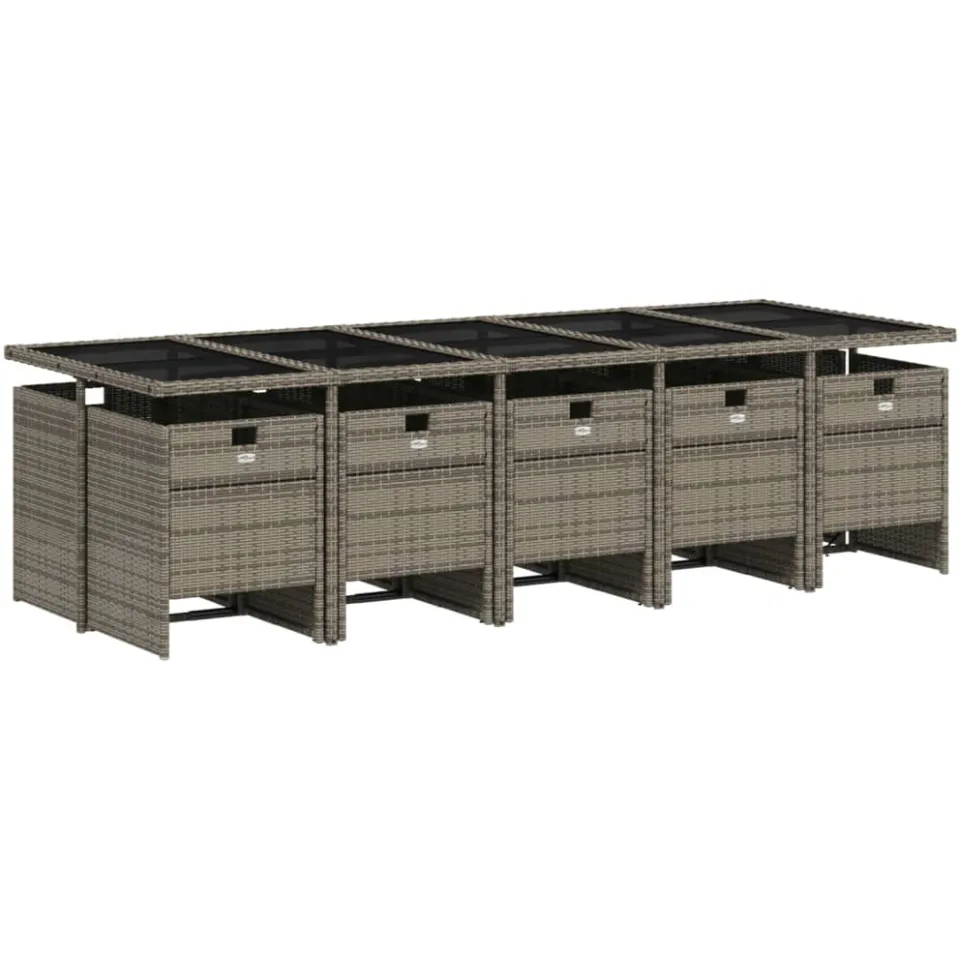vidaXL 11-delige tuinset met kussens, grijs polyrotan