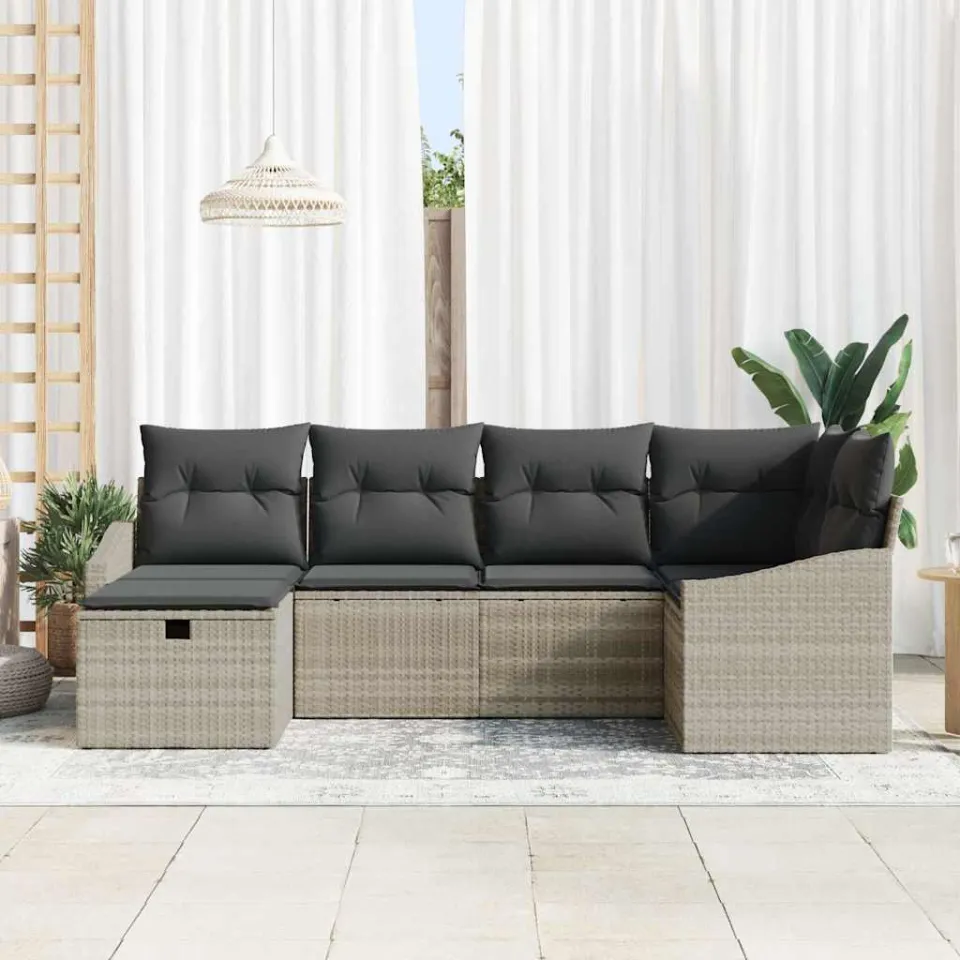 vidaXL Bankstel 6 st Licht Grijs en Grijs poly rattan, foto 3