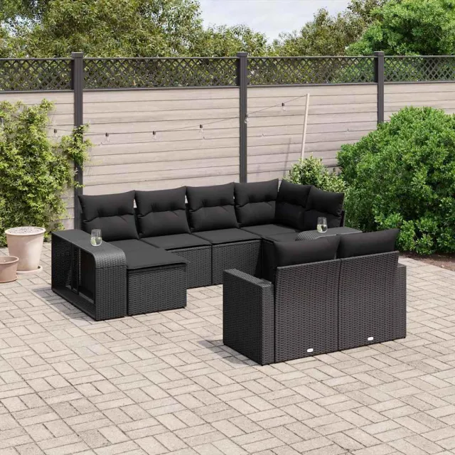 vidaXL 10-delige Loungeset met kussens poly rattan zwart, foto 2