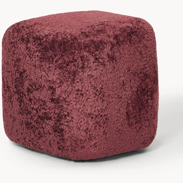 Westwing Collection Hoge teddy bouclé ottoman Wolke Wijnrood