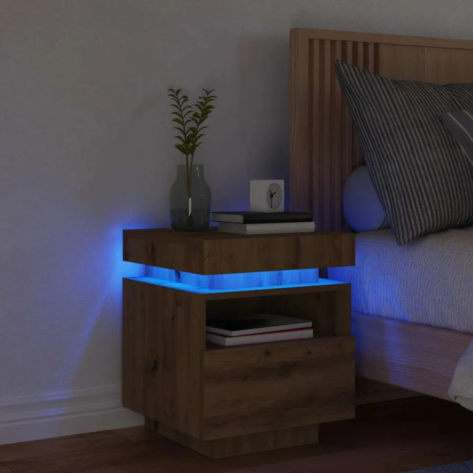 vidaXL Nachtkastje met LED-verlichting 40x39x48,5 cm artisanaal eiken, foto 4