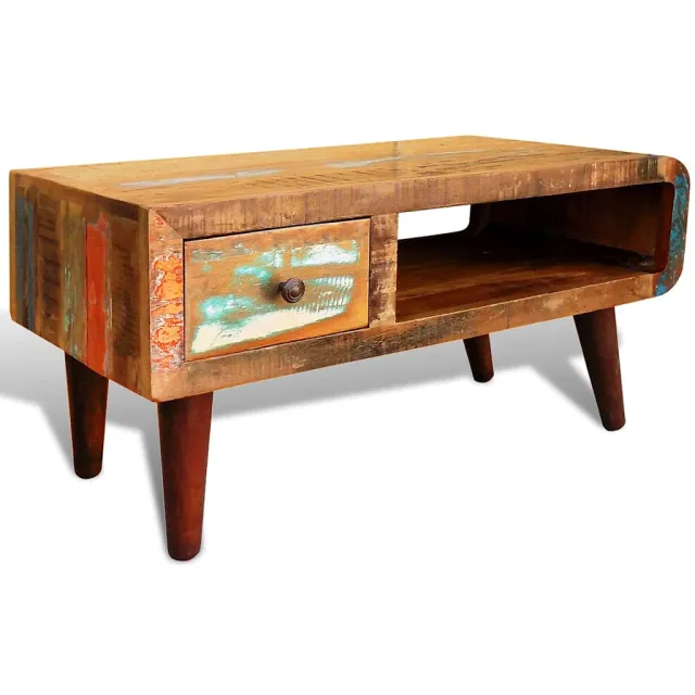 vidaXL Salontafel met 1 gewelfde rand en 1 lade gerecycled hout Bruin