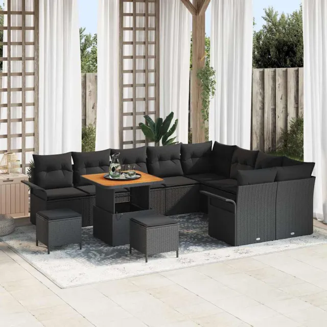 vidaXL Tuinbankenset 12 st Zwart poly rattan, foto 2