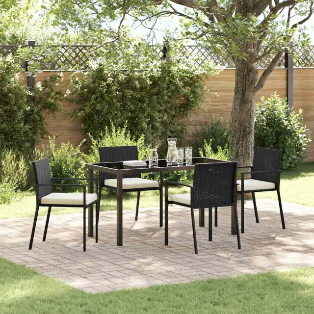 vidaXL Tuin eettafelset 5 st Zwart Gepoedercoat staal