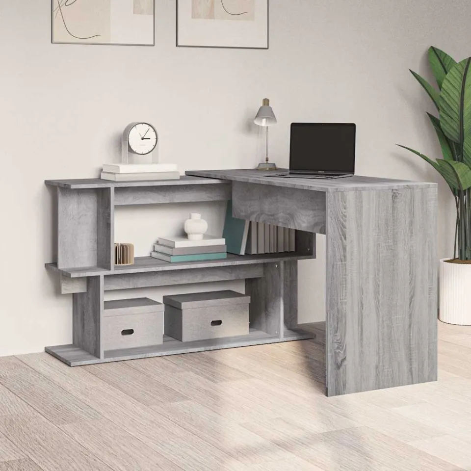 vidaXL Hoekbureau 200x50x76 cm bewerkt hout grijs sonoma eiken, foto 3