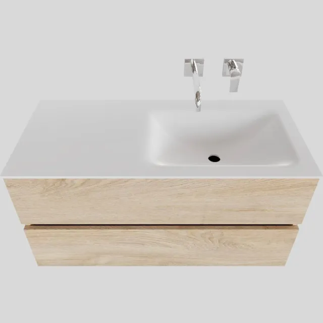 Boss & Wessing Badkamermeubel Solid Surface BWS Oslo 100x46 cm Rechts Wood Washed Oak (0 kraangaten) Houtlook