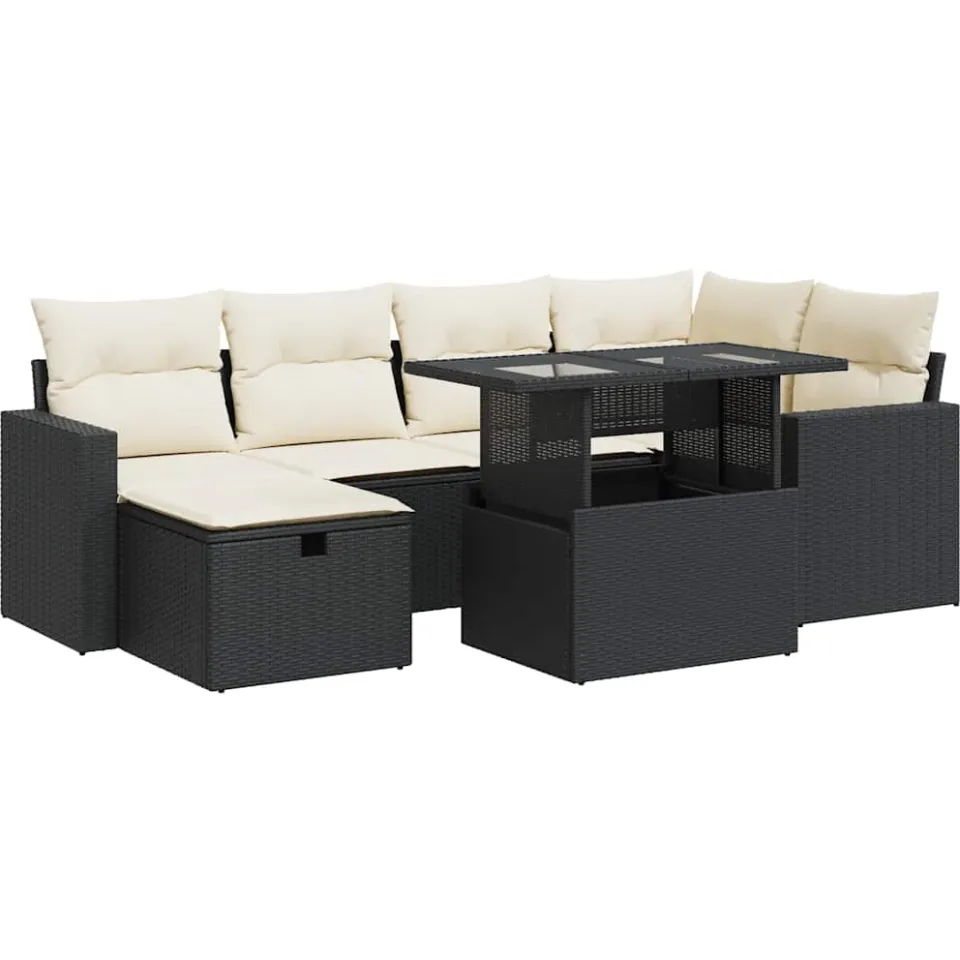 vidaXL 7-delige Loungeset met kussens poly rattan zwart, foto 3