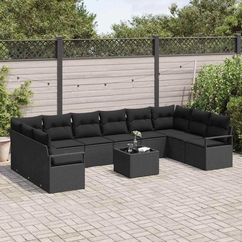 vidaXL Bankstel 11 st Zwart poly rattan, foto 3
