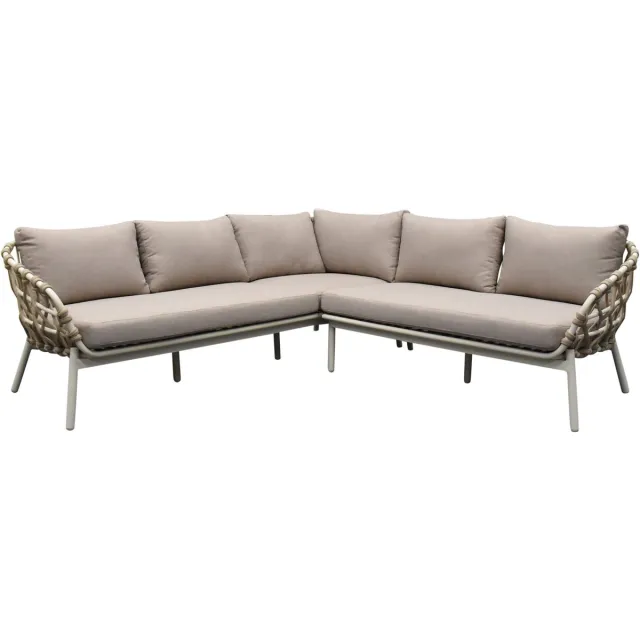 AVH-Collectie Montreal hoekbank loungeset 2 delig taupe rope Taupe, Zand / Latte / Linen