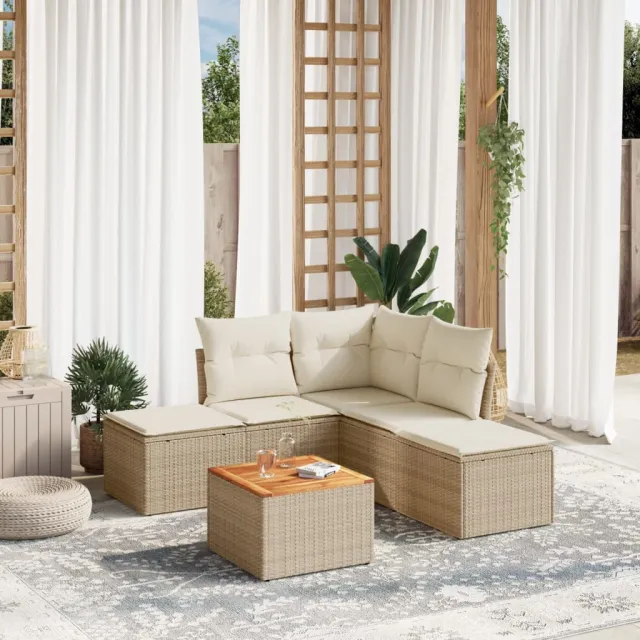 vidaXL 6-delige Loungeset met kussens poly rattan beige, foto 2