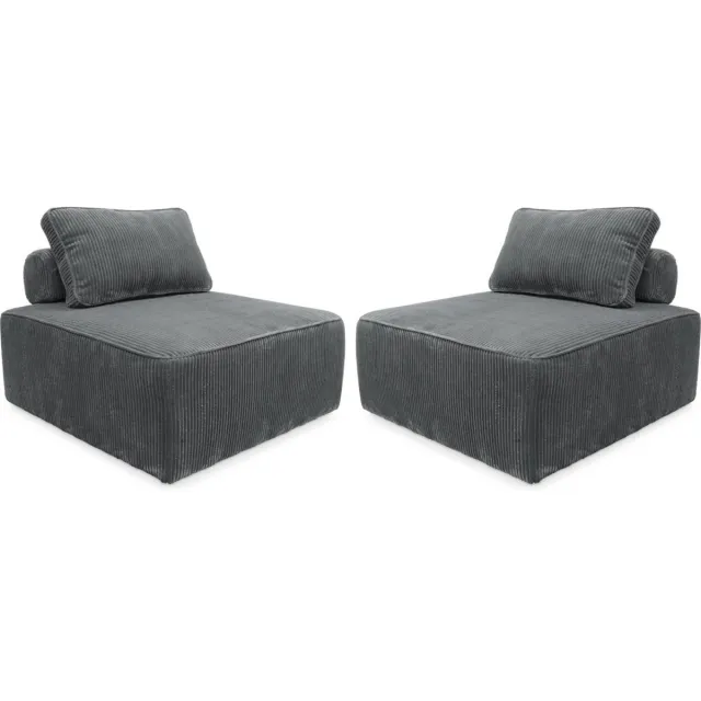 sweeek Set van 2 fauteuils voor modulaire bank corduroy 1 zitplaats l 90 x b 90 x h 78cm - lao Donkergrijs