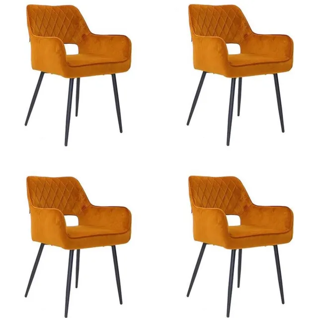 Bronx71 Velvet eetkamerstoel Mika okergeel - Eetkamerstoelen set van 4 - stoel