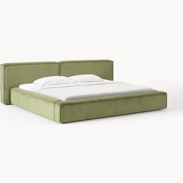 Westwing Collection Gestoffeerd bed Lennon van corduroy met opbergruimte Groen