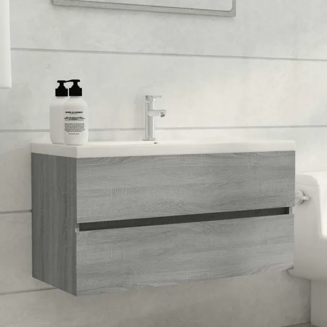vidaXL Wastafelkast 90x38,5x45 cm bewerkt hout grijs sonoma eikenkleur, foto 2