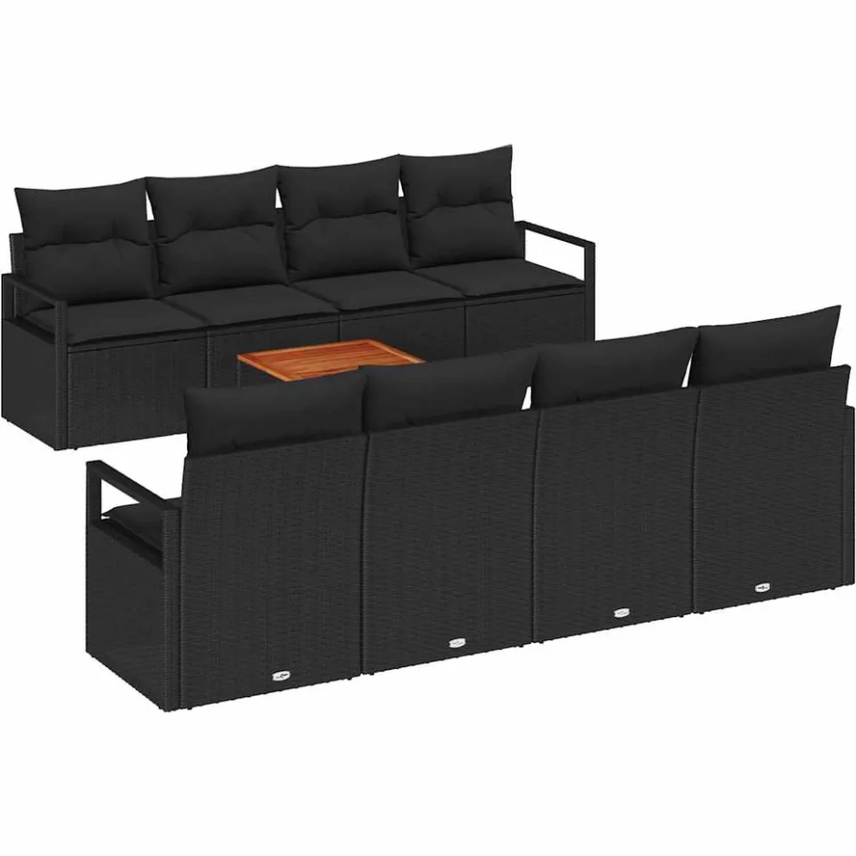 vidaXL Tuinbankenset 9 st Zwart poly rattan