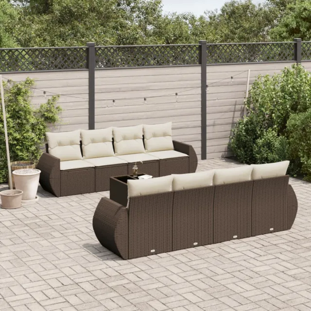 vidaXL 9-delige Loungeset met kussens poly rattan bruin, foto 2