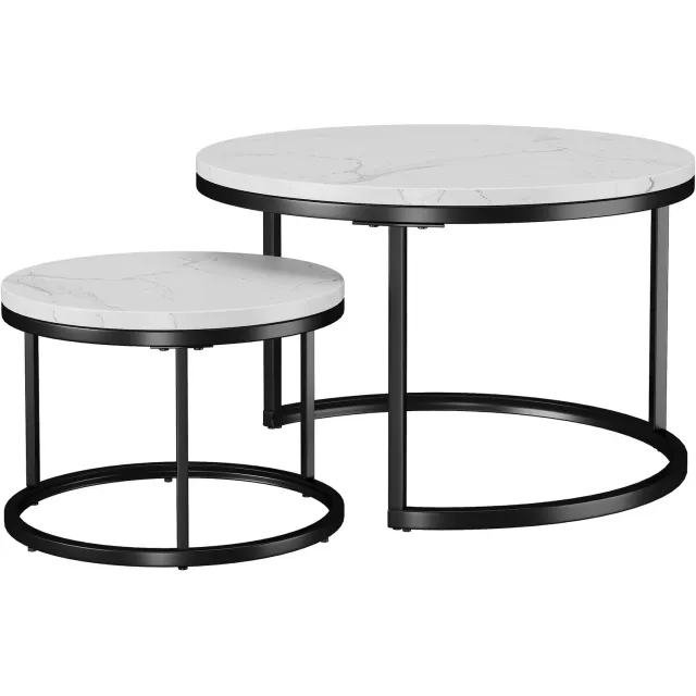 CHICFURN Salontafel 70 cm - Nestbaar - Tweedelige ronde set - Woonkamer - MDF en metaal - Zwart wit