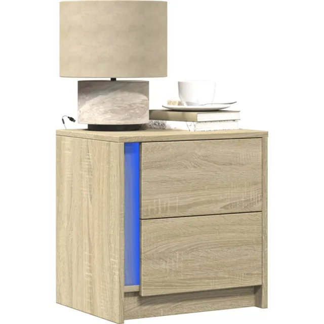vidaXL Nachtkastjes met LED-verlichting 2 st bewerkt hout sonoma eiken Bruin
