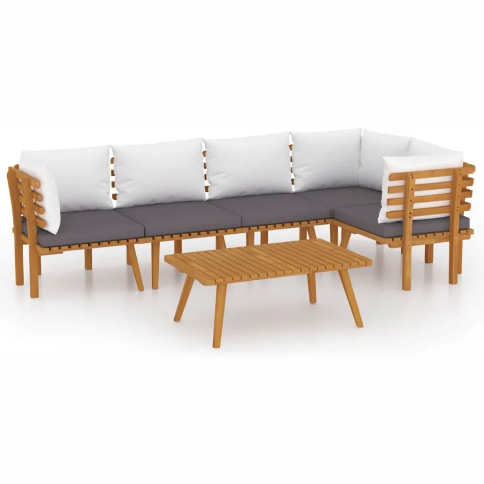vidaXL 6-delige Loungeset met kussens massief acaciahout Bruin