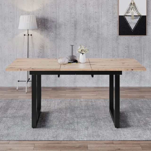 Wishdor Eettafel L140/180*W80*H75 van MDF, industrieel design, uitschuifbaar, zwart en naturel Natuurlijk+Zwart