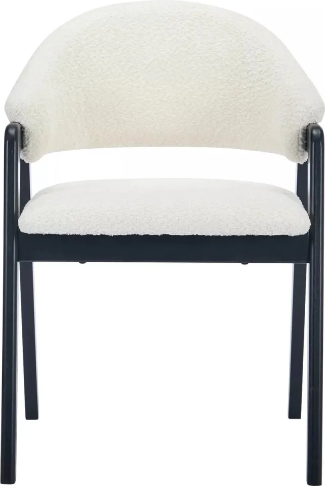 Vente-unique Set van 2 stoelen met armleuningen in boucléstof en rubberhout - Wit en zwart - SOLUNA