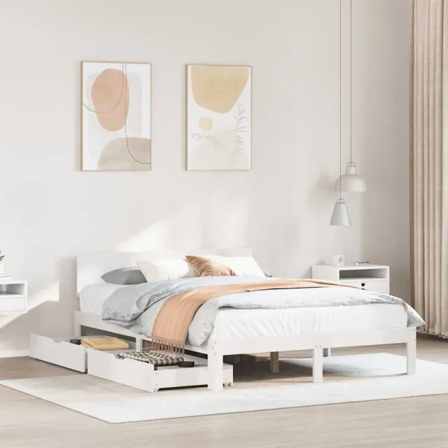 vidaXL Bedframe met lades massief grenenhout wit 140x200 cm