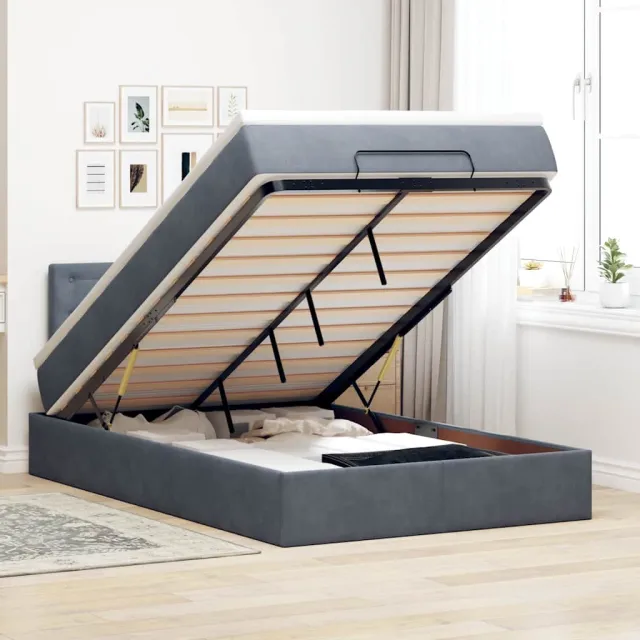 vidaXL Bed poef met matras 120x190 cm fluweel donkergrijs grijs